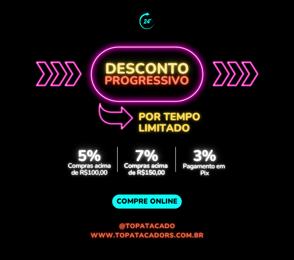 Compras acima de R$100,00 5% de Desconto, Acima de R$150,00 7% De Desconto.