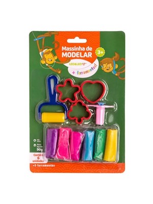 MASSA DE MODELAR KIT 6 CORES MAIS 5 PECAS UN. LEO&LEO
