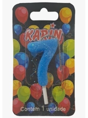 VELA DE ANIVERSARIO N.7 AZUL C/ GLITTER UN. KARIN