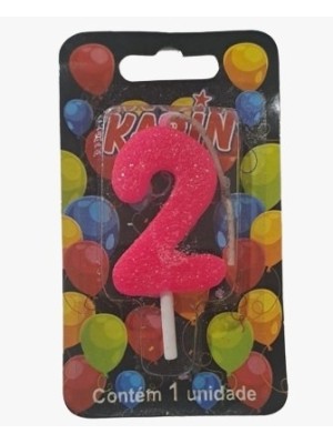 VELA DE ANIVERSARIO N.2 ROSA C/ GLITTER UN. KARIN