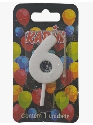 VELA DE ANIVERSARIO N.6 BRANCA C/ GLITTER UN. KARIN