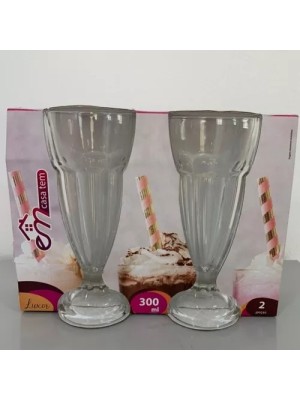 JOGO DE COPOS DE VIDRO P/ MILKSHAKE LUXOR 300ML  2PCS - CM12 INGA