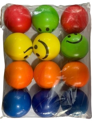 BOLA 6,3CM DE BORRACHA SMILE PACOTE C/12PCS PET SORTIDO UN. GM GOLD