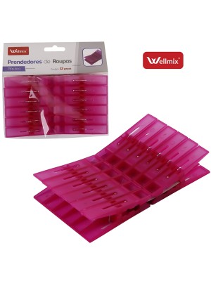 PRENDEDORES DE ROUPAS DE PLASTICO ROSA KIT C/12 PCS UN.