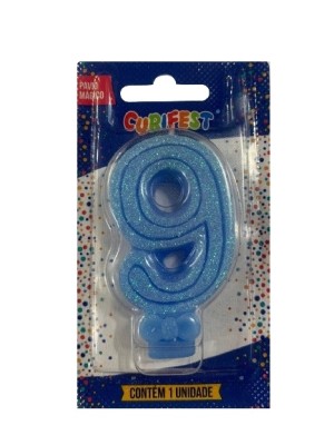 VELA SUPER NUMERO SIMPLES AZUL CLARO N 9 - (1759) UN. CURIFEST