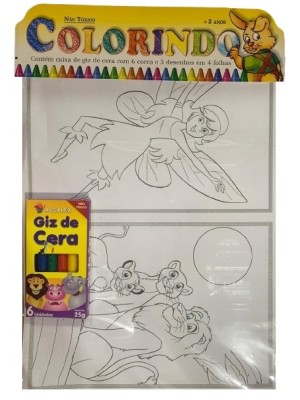 Colorindo Kit de Pintar Infantil com Desenhos para Colorir e Giz de Cera Ideal para Educação, Criatividade, Coordenação Motora e Lazer