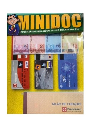 MiniDoc Brinquedo Educativo Infantil com Documentos e Dinheiro de Brincar Ideal para Faz de Conta, Educação Financeira e Desenvolvimento Criativo