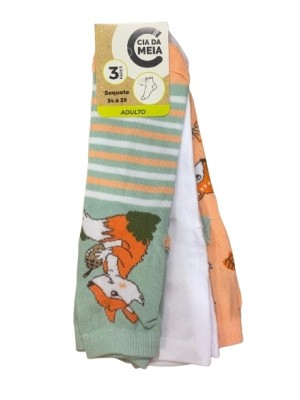 MEIA SOQUETE ADULTO 3PARES 34-39 UN. CIA DA MEIA