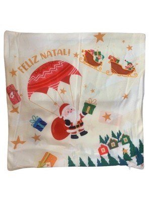 Capa de Almofada Natalina 43x43cm com Zíper Invisível Estampa Decorativa de Natal