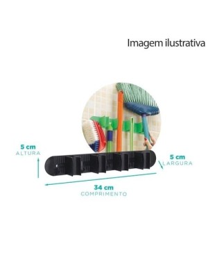 PORTA VASSOURAS C/4 ENCAIXES PRETO 34X5CM UN.