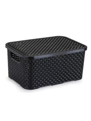 CESTO ECO ORGANIZADOR RATTAN MEDIO C/TAMPA 32,3X22,5X14,8CM UN.