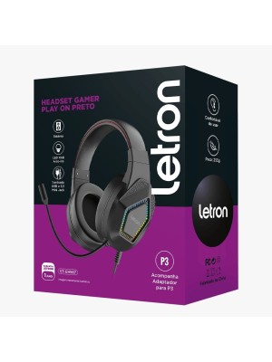 FONE DE OUVIDO / HEADSET GAMER PLAY ON PRETO LED RAINBOW 2M DRIVER 40MM UN.