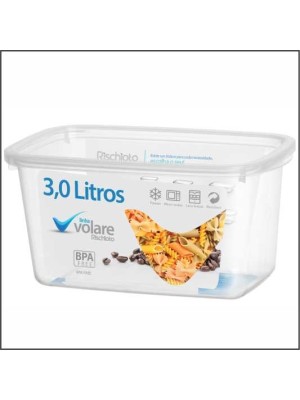 Pote Retangular Alto Volare 3 Litros Plástico Transparente com Tampa para Armazenamento de Alimentos, Cozinha, Geladeira e Freezer  