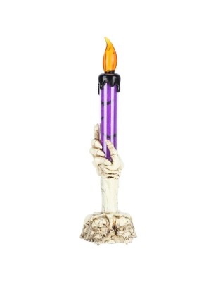 Castiçal LED Mão Caveira 20,5cm – Decoração de Halloween com Iluminação Assustadora para Casas, Festas e Ambientes Temáticos