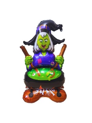 Balão Metalizado Bruxa Caldeirão 60x115cm Decoração Festa Halloween Temática