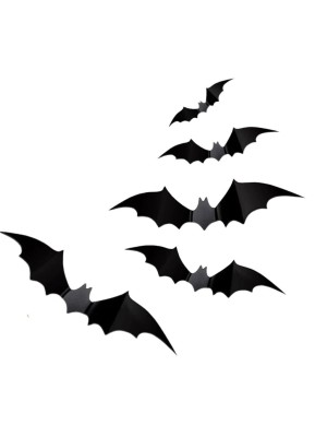 Decoração Halloween Morcegos 3D em PVC c/12pcs Acessório Parede e Ambiente