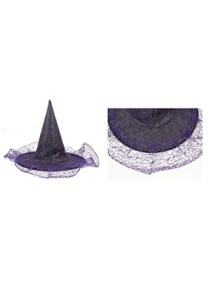 Chapéu de Bruxa Roxo com Estampa de Teias – Fantasia Halloween Adulto e Infantil Acessório Decorativo