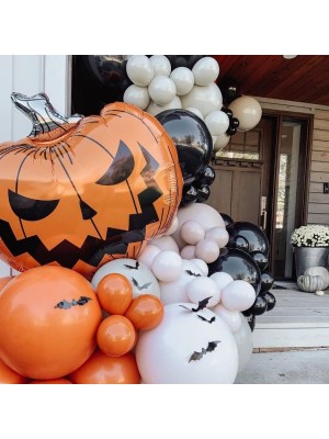 Balão Abóbora Sorriso 75x62cm – Decoração Metalizada de Halloween para Festas, Eventos e Ambientes Temáticos