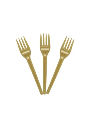 Garfo Plástico Sobremesa 25 Unidades Doces Aniversario Dourado