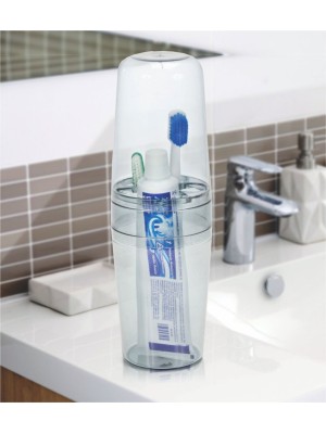 Porta Escova e Creme Dental com Tampa Premium Cristal