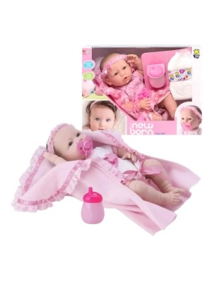 Boneca Bebe Newborn Faz Xixi Com Mamadeira Chupeta E Fralda