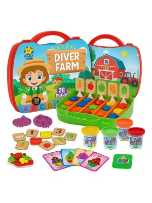 Maletinha Fazendinha Diver Farm 28 Pçs Com Massinha Modelar