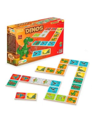 Dominó Dinos 28 Peças Em Madeira Dinossauros Jogo Brinquedo Crianças