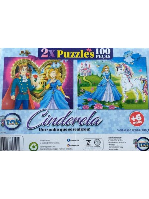 Quebra Cabeca Infantil Puzzle Cinderela com 2 Jogos e 200 Peças