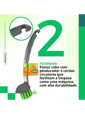 Escova de Limpeza Redonda Cabo Ergonômico e Limpeza Perfeita