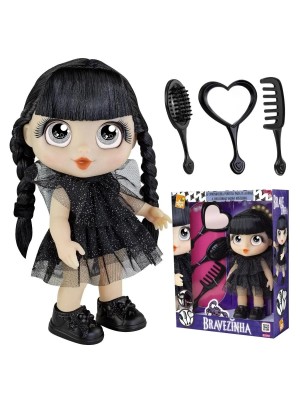 Boneca Bravezinha Fashion com Vestido Brilhante e Cabelo Preto