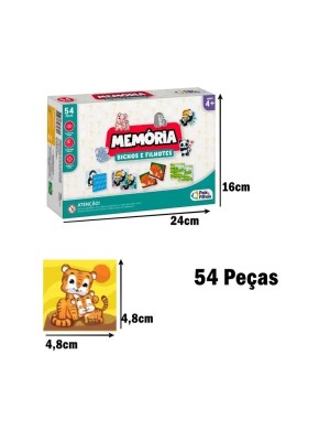 Jogo da Memória Bichos e Filhotes Infantil Educativo 54 Cartas Pais & Filhos