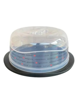 Boleira Redonda Decorada Preta Plasutil com Tampa