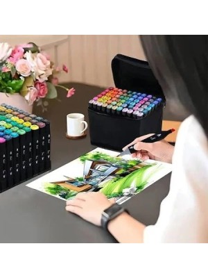 Caneta Touch Twin Marker Yins Paper 80 Cores com Ponta Fina e Chanfrada, Ideal para Arte, Arquitetura, Moda e Lettering