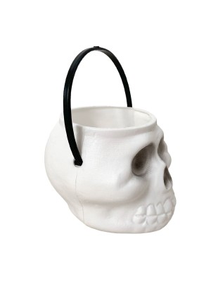 Caldeirão Caveira G Branco Decoração de Halloween Enfeite Grande Assustador para Festas e Eventos