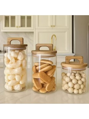 Pote Hermético 1,2L de Vidro com Tampa de Bambu – Conserva Alimentos Secos