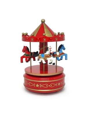 Carrossel Musical de Madeira 17,5x10cm – Decoração Vintage, Presente Romântico, Colecionável Musical Clássico