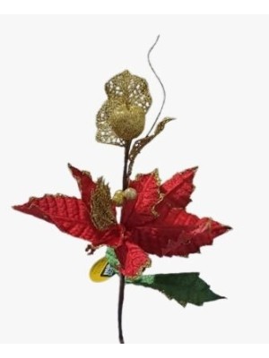 Enfeite Flor de Natal Grande 53cm com Glitter Decorativo para Árvore, Guirlanda e Decoração Festiva