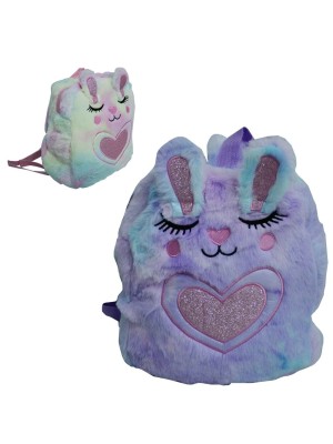 Mochila de Pelúcia Infantil Coelho 27,5x23x7,5cm Fofa Leve e Confortável para Escola Passeios Viagens e Presentes para Crianças