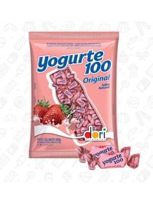 Bala Yogurte 100 Morango 100g Doces Macios e Saborosos Embalados para Revenda, Festa e Consumo Pessoal