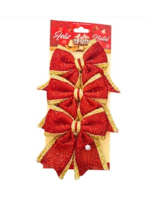 Laço Decorativo Brilhante 11x9cm Skyn Sortido C/3pcs para Árvores de Natal