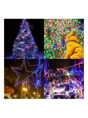 isca LED 500L Colorido Fio Transparente 45,3 Metros 220V – 8 Funções de Iluminação Natalina para Árvores, Fachadas e Decoração Interna e Externa