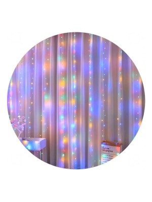 Cortina LED 300L 3x3m Colorida Fio Transparente Bivolt Decoração Natal e Festas