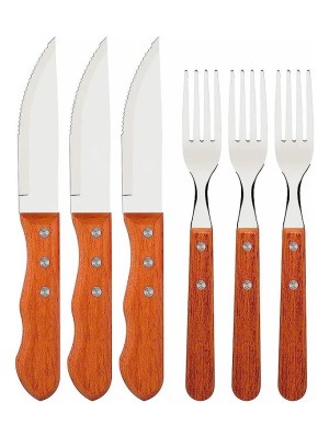 Jogo de Talheres Jumbo para Churrasco 6 Peças Wooden – Aço Inox com Cabos Ergonômicos e Design Resistente