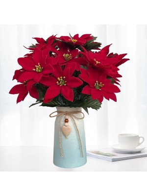 Buquê Natalino Poinsetia Vermelha Artificial – Decoração de Mesa, Vaso e Guirlanda