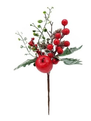 Galho Azevinho Decorativo com Frutos Vermelhos 30cm – Enfeite Natalino Artificial para Guirlandas, Árvores e Arranjos de Mesa