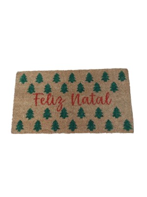Tapete Fibra de Coco Feliz Natal 33x60cm – Capacho Decorativo Natalino com Base Antiderrapante