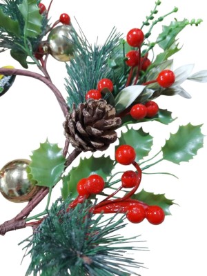 Guirlanda Folhagem Xmas 38cm com Bolas Decorativas e Frutos