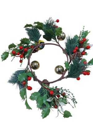 Guirlanda Folhagem Xmas 38cm com Bolas Decorativas e Frutos