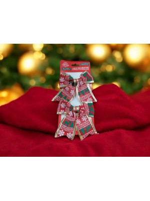 Laço Natalino 14cm C/2PCS – Enfeite Decorativo com Fita Aramada para Árvores, Guirlandas e Presentes de Natal