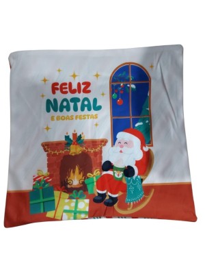 Capa de Almofada Natalina 43x43cm com Zíper Invisível Estampa Decorativa de Natal